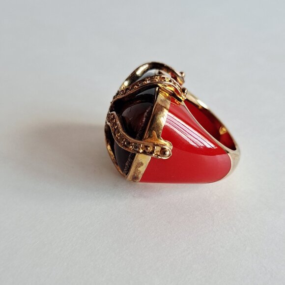 New Angelique de Paris Gold Plated Red Brown Tigereye Cage Ring Size 7 - Picture 7 of 16
